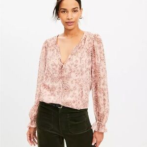 LOFT size S woman Floral Pink Blouse